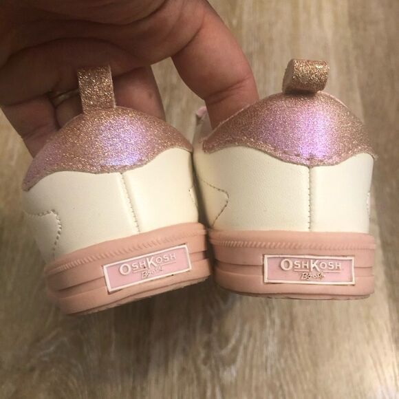 OSHKOSH toddler girl White Velcro Strap glitter pink white Sneaker 8M - Picture 8 of 12